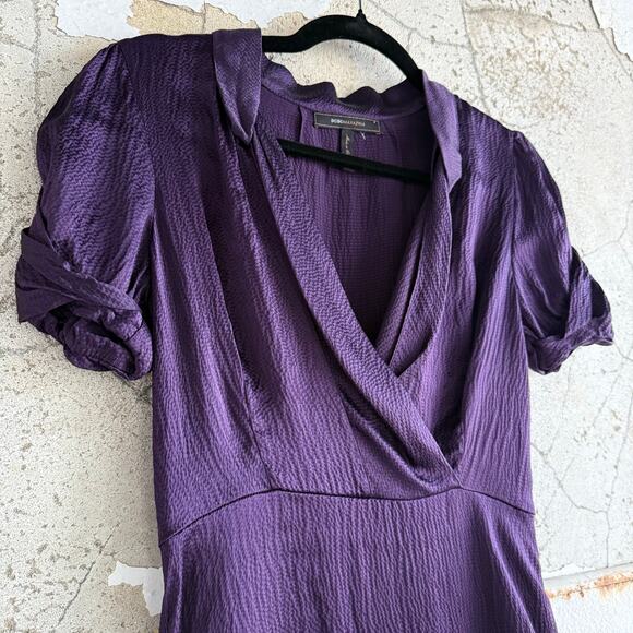 BCBGMAXAZRIA Dress 100% Silk Mini Deep Purple Short Sleeve Women XS Quiet Luxury - Picture 8 of 10